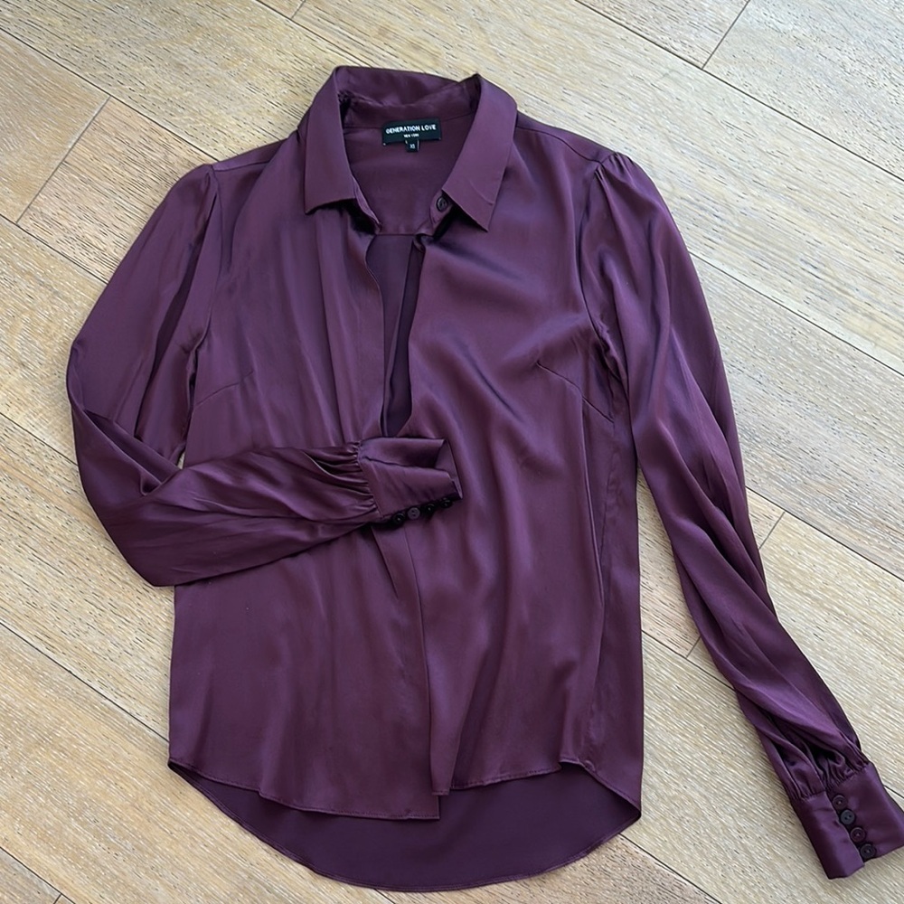 Generation Love Deep Burgundy/Purple Button-Down silk top